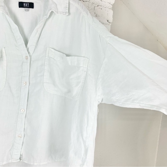 Evereve Kut from the Kloth Zuma Drop Shoulder Button Down Blue White XL - Picture 3 of 15